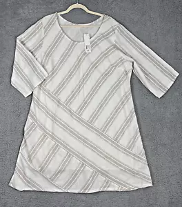 NWT Soft Surroundings Dress Womens Size 2X Ivory Equinox Linen Midi Lined A-Line - Picture 1 of 7