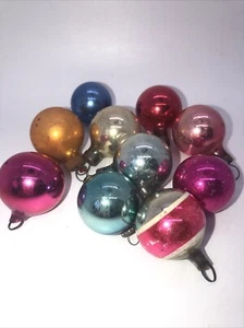VINTAGE MIXED RAINBOW SET 10 MERCURY GLASS SMALL CHRISTMAS TREE BAUBLES 60S 70S - Picture 1 of 8