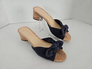 Crown & Ivy Novel Navy Wynnie Heeled Slide sandals Size 7.5 cork & silvery heel - Picture 1 of 9