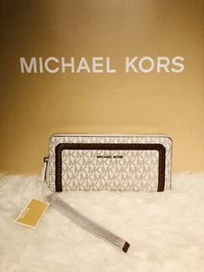 Neu mit Etikett $ 228 Michael Kors Lexington LG MK Logo Reißverschluss oben Geldbörse/Handgelenktasche-Vanila/Gepäck - Bild 1 von 12