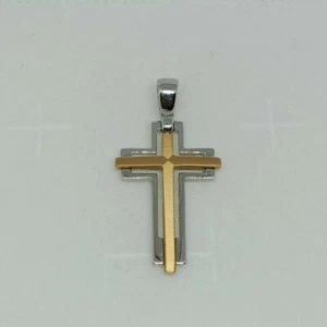 Croce da uomo in oro bianco e rosa 18 kt ( 750) grammi 5,75. - Foto 1 di 13