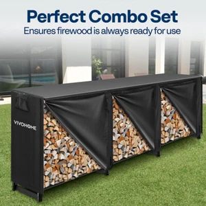 10ft Heavy Duty Firewood Rack w/ Cover Fire Wood Storage Log Holder Cover Combo - Picture 1 of 8