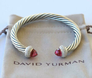 David Yurman Sterling Silver 7mm Cable Candy Bracelet Pink Tourmaline & Diamonds