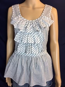 Anthropologie Robin White/Black/Silver Striped Ruffles Peplum SZ 4 Top/ Blouse - Picture 1 of 11
