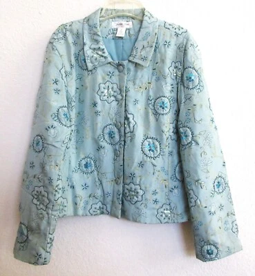 Judith Hart Quilted Silk Jacket with Embroidery, Sequins Size 16 - Image 1 of 4