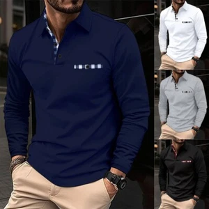 Mens Polo Shirts Long Sleeve Casual Work Golf Designer Regular Fit T Shirt Tops - Picture 1 of 19
