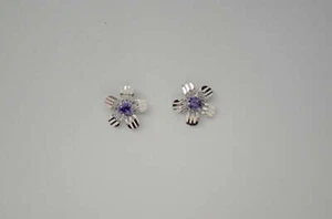14k White Gold Flower Stud CZ Earrings - Picture 1 of 11