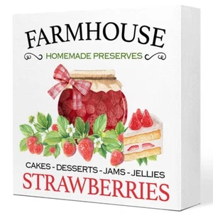 Summer Desk DecorFarmhouse Strawberries Wooden Plaque Sign Desk DecorRustic S... - Picture 1 of 6