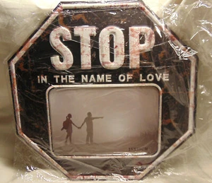 New MAIYUAN Tin STOP SIGN Hexagon Stop In The Name Of Love Picture Frame 10" - Picture 1 of 7