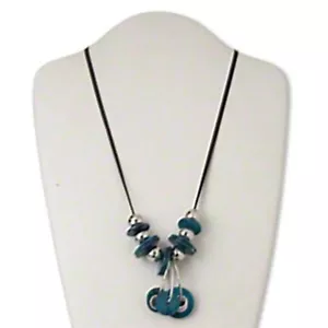 Chunky Freshwater Pearl Shell Metal Silver Black Blue Pendant Bauble Necklace - Picture 1 of 1
