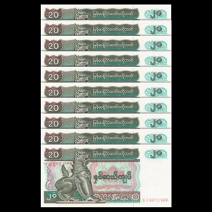 Myanmar/Burma 20 Kyats, 1994, Pick#72, Lot of 10 pcs, UNC - Picture 1 of 3