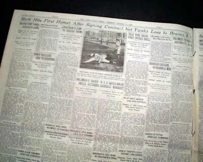 BABE RUTH New York Yankees Baseball Contract Agreement SIGNING 1930 Newspaper - Image 1 of 4