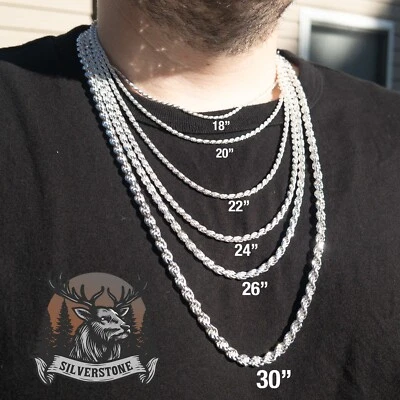 Italian Silver Rope Chain, SOLID 925 Sterling Silver Chain Necklace, Rope Link - Image 1 of 4