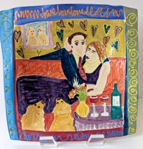 Art Ceramic Serving Lg Trinket Tray 12x12 Hand Crafted Potter Love Wine Labrador - Picture 1 of 12