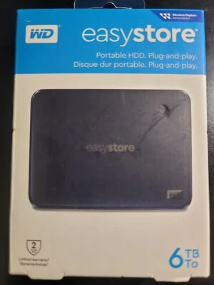 WD - Easystore 6TB External USB 3.2 Gen 1 Portable Hard Drive - Black NEW SEALED - Image 1 of 2