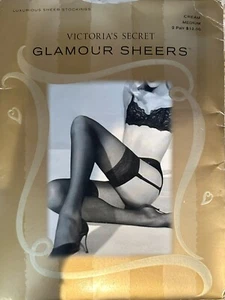 Vintage 90s Victorias Secret Glamour Sheers Thigh High NOS Cream Medium 2 pairs - Picture 1 of 3