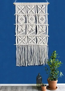 Macrame Basket Wall Hanging | Woven Boho Chic Wall | Handmade Woven Natural - Picture 1 of 1