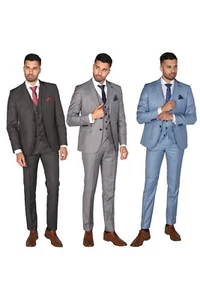 Mens Suit Trousers Tailored Fit Formal Wedding Business Office Smart Dress Pant - Picture 1 of 8