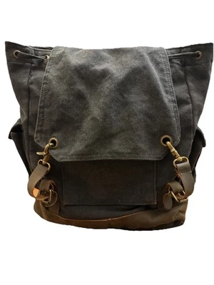 Подлинный Rothco Jumbo винтажный Backpac черный холст коричневая кожа - Изображение 1 из 4