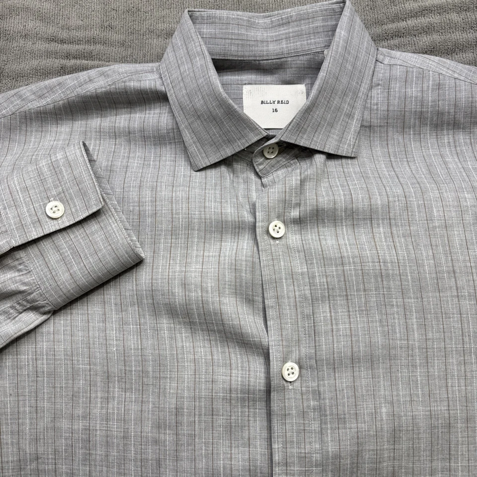 Camisa de vestir Billy Reid gris a cuadros ajuste estándar botón delantero para hombre talla 16” Foto 1 de 4