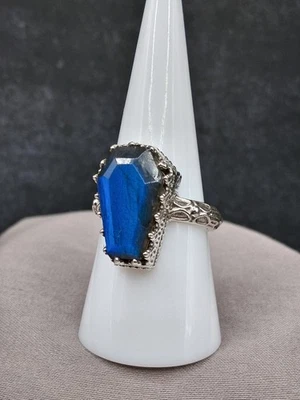 Anillo ataúd, labradorita, talla 8, plata de ley, gótico vintage victoriano Foto 1 de 4