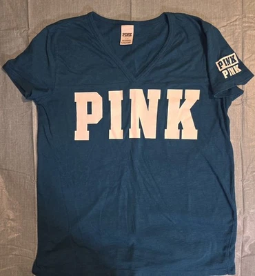Vs Pink Short Sleeve Blue Thin T Shirt With White Pink Logo Women's Large - Image 1 of 4