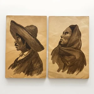 Vintage 50er Portrait Kunstdrucke signiert Mexikaner Mann Frau Sepia getönt Mid Century MCM - Bild 1 von 13