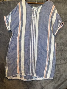 Caslon 100% Leinen Sonne Etuikleid Coverup Damen XL blau gestreift Strand Sommer - Bild 1 von 6