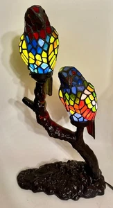 Vintage Beautiful Tiffany Style Lamp 2 Parrots VERY NICE! - Picture 1 of 9