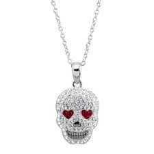 Crystaluxe Heart Eyes Skull Pendant With Swarovski Crystals in Sterling Silver