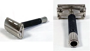Navaja de afeitar de seguridad vintage 1973 T-1 Gillette mango negro súper velocidad doble filo - Imagen 1 de 8