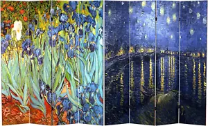 6 Ft. Tall Double Sided Works of Van Gogh Canvas Irises/Starry Night over Rhone - Picture 1 of 5