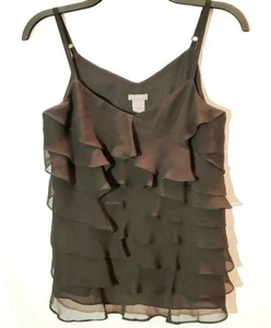 Ann Taylor - Damen Spaghettiträger Top - Schwarz, Rüschen/Lagenlook - Größe:0P - Bild 1 von 3