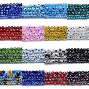Cuentas sueltas redondas de vidrio multicolor para mal de ojo de 4/6/8 mm para hacer joyas hágalo usted mismo - Imagen 1 de 41
