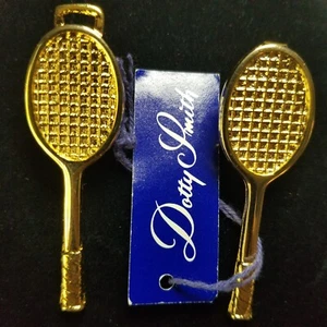 Vintage Dotty Smith Goldtone Tennis Racquet & Ball Belt Buckle Hook 2 pc w/Tag - Picture 1 of 9
