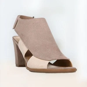 NATURALIZER BLOCK HEEL PEEP TOE SLING BACK SHOE SANDAL Neutral 2-Tone LUCKY 10 - Picture 1 of 5
