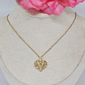 14K Yellow Gold White Pearl Filigree Heart Pendant Chain Necklace 18" 3.4 Grams - Picture 1 of 12