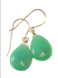 Pendientes Crisoprasa Calcedonia Verde Lágrima Facetada Relleno Oro Gotas Plata - Imagen 1 de 2