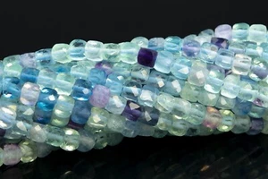 Cubo facetado de fluorita multicolor de 4 mm grado AAA cuentas sueltas naturales genuinas - Imagen 1 de 4