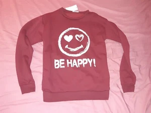 Women's Size L Burgundy Red "Be Happy" Jumper - Picture 1 of 6