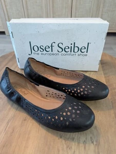 Josef Seibel Women’s Pippa 29 Black Nesty Oil Burnish Leather Ballet Flat Sz 39 - Picture 1 of 10