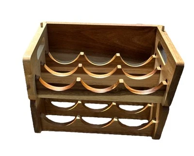 Mid Century Teak Wood Wine Rack Danish Minimalist Bottle Holder 6 Bottles MCM - Image 1 of 4