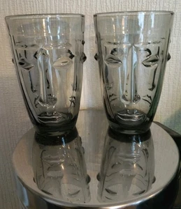 X2 Smoked Grey face embossed design tumbler glasses 8cm dia. cm H 13cm NEW - Picture 1 of 5
