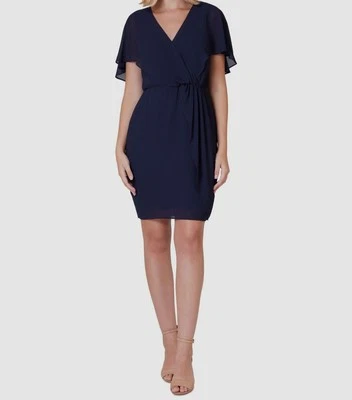 Jessica Howard Women's Blue Chiffon V-Neck Flutter Sleeve Dress Petite Size 14P - Image 1 of 4