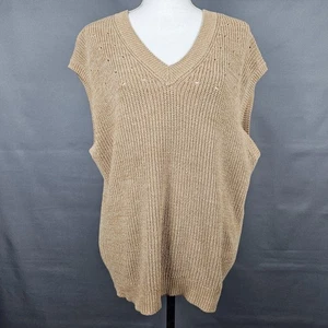 Time And Tru Sweater Vest Womens Large Brown V Neck Sleeveless Knit Pullover - Picture 1 of 18
