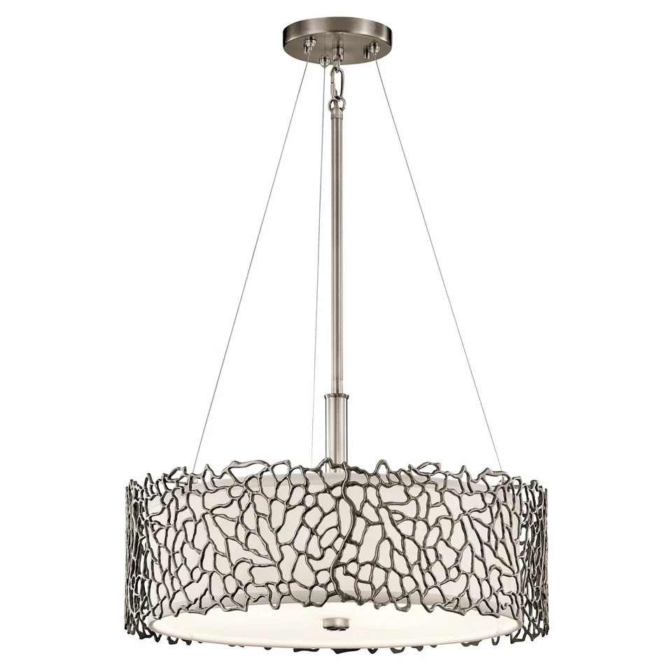 Lampadario Contemporaneo Silver Coral Metallo Peltro Classico Vetro 3 Luci E27 - Immagine 1 di 1