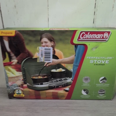 Coleman Propane Perfect Flow Camping Stove 2 Burner 5469-900 Green Brand New  - Image 1 of 4