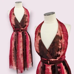 Y2K Kay Unger Silk Dress 14 Halter Fairy Grunge Plunge Cocktail Party Midi Vixen - Picture 1 of 13