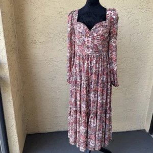 ASTR The Label Floral Midi Dress Sz M Long Sleeve Front Side Slit - Picture 1 of 21