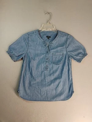 Talbots Womens Top MP Petite Blue Short Sleeve Round Neck Button Accent Blouse - Image 1 of 4